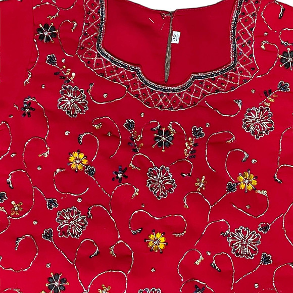 Embellished Red Indian Skirt and Top Sari Set Traditional Wedding Womens Size 30 - Picture 3 of 14